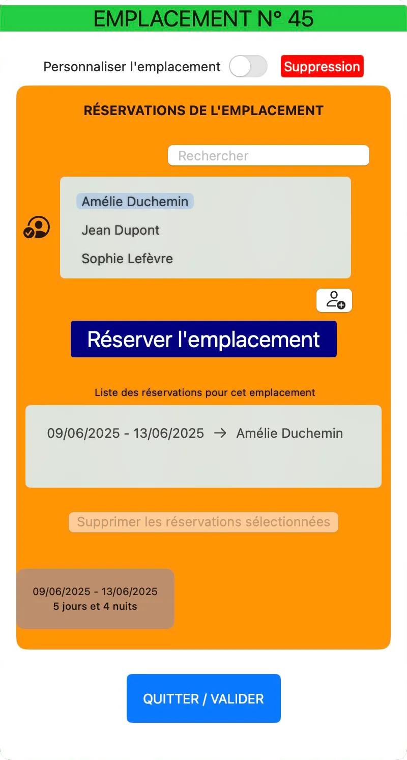 emplacement reserve avec Nuitees
